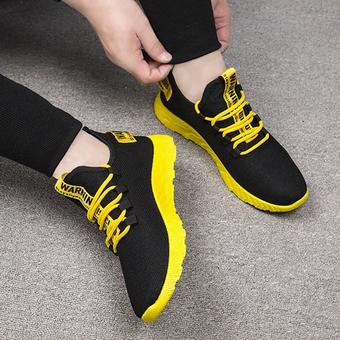 Fashion Men Sneakers Lace Up Mixed Color Male Tennis Shoes Breathable Confort Stretch Febric Mesh Flats Sports Shoes