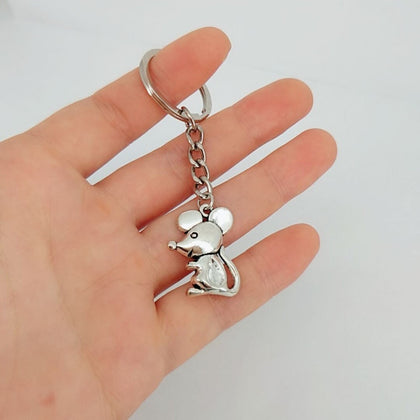 hzew Exquisite cute cartoon mouse keychain Ancient silver rat key chain gift for children