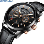 CRRJU New Fashion Men Watches Analog Quartz Wristwatches 30M Waterproof Chronograph Sport Date Leather Band Watches montre homme