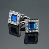 Novelty Luxury Blue white Cufflinks for Mens  Brand High Quality crown Crystal gold silver Cufflinks Shirt Cuff Links