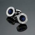 Novelty Luxury Blue white Cufflinks for Mens  Brand High Quality crown Crystal gold silver Cufflinks Shirt Cuff Links