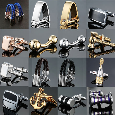 Factory direct sales wholesale French shirt cuff Cufflink button gold silver men fashion brand double leather Cufflinks